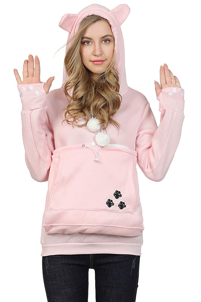 Jomago Womens Pet Carrier Sweater Cat Dog Pouch Hoodies Animal Holder Long Sleeve Hood Sweatshirt Small Pink - PawsPlanet Australia