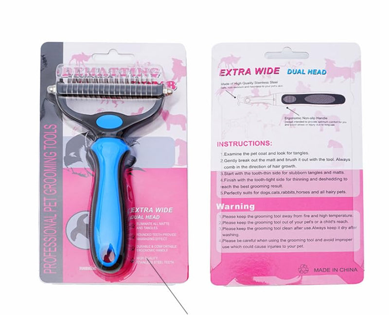 Pet Deshedding Brush for Dogs & Cats – Professional Grooming Tool for Short & Long Hair, Removes Loose Fur & Undercoat, Reduces Shedding S (two-sided 11+6 teeth): 17.0/7.4/2.5cm Color: Blue S - PawsPlanet Australia