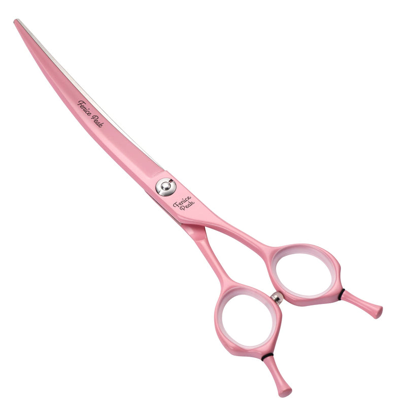 Fenice Peak Curved Dog Grooming Scissors with Pink Color Coating 440C Stainless Steel Pet Grooming Bending Shears Sharp and Durable Comfortable Engonomic Handle Curved Scissor - PawsPlanet Australia