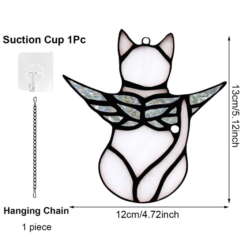 Angel Cat Memorial Present Ornaments, Stained Glass Window Hanging Decorations for Cat Lovers, Angel Wings Cat Suncatcher Decor, Pet Memorial Sympathy Present Statue (white) White - PawsPlanet Australia