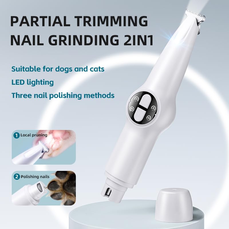 2 - in - 1 Pet Nail Trimmer and Grinder with LED Lighting - Suitable for Dogs and Cats - 3 Polishing Methods - PawsPlanet Australia