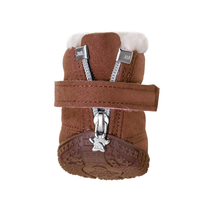 Hdwk&Hped Snow Dog Boots Warm Fleece Dog Winter Booties Anti-Slip Pet Shoes for Small Medium Dog Cat (Brown, #2) Brown - PawsPlanet Australia