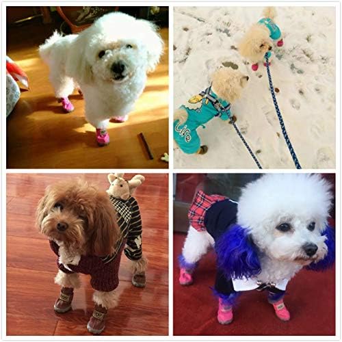 Colorful Warm Winter Little Pet Dog Boots Skidproof Soft Snowman Anti-Slip Sole Paw Protectors Small Puppy Shoes 4PCS (XL, Pink) XL - PawsPlanet Australia