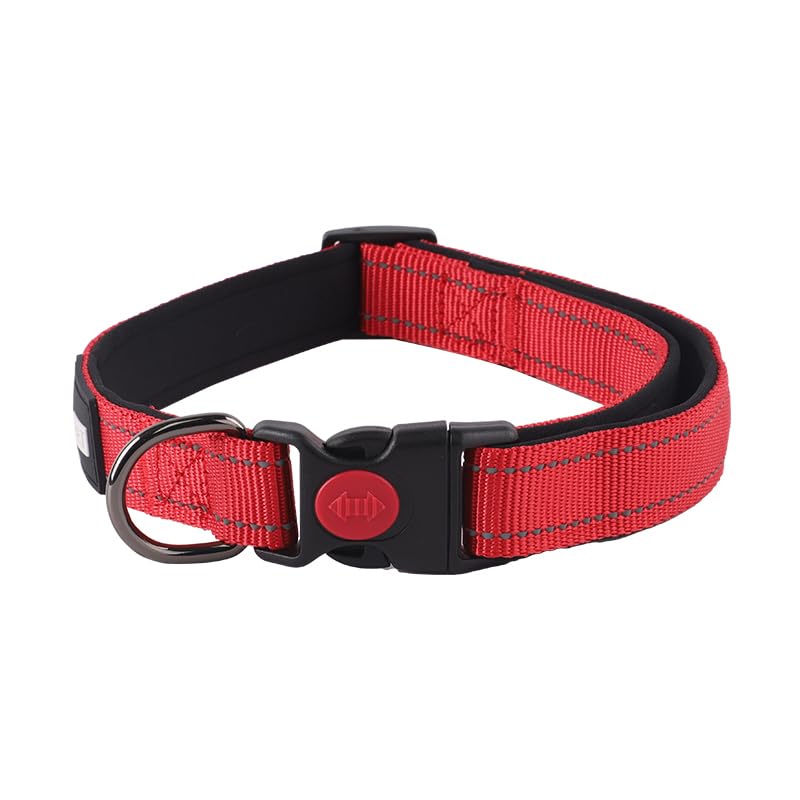 Dog Collar, Reflective Adjustable Basic Dog Collar with Soft Neoprene Padding, Durable Nylon Pet Collars for Puppy, Small, Medium & Large Dogs - Extra Large Red: (45cm - 70cm).
