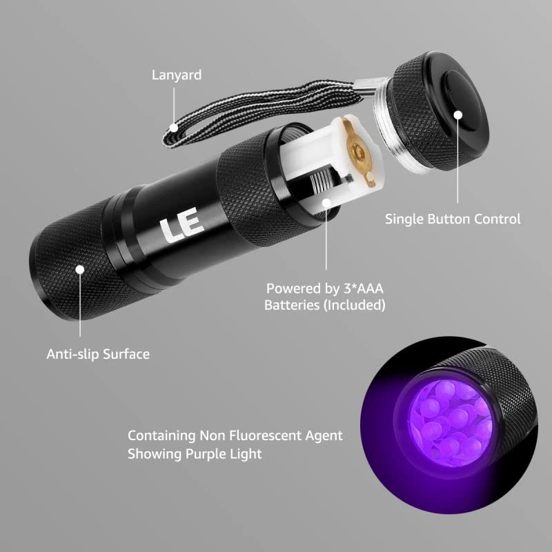 Lighting EVER Black Light Flashlight, Small UV Lights 395nm, Portable Ultraviolet Light Detector for Invisible Ink Pens, Dog Cat Pet Urine Stain, AAA Batteries Included 1 - PawsPlanet Australia