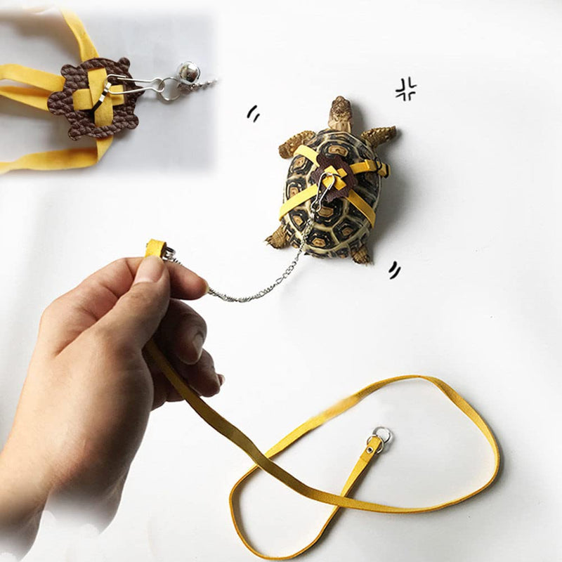 HQSSG Adjustable Tortoise Harness Leash – Soft Suede Strap & Stainless Steel Chain –Pet Turtle Leather Harness and Leash Harness Pet Walking Rope for Small Medium for Shells Up to 7.9"/15.7" Large Lemon Yellow - PawsPlanet Australia