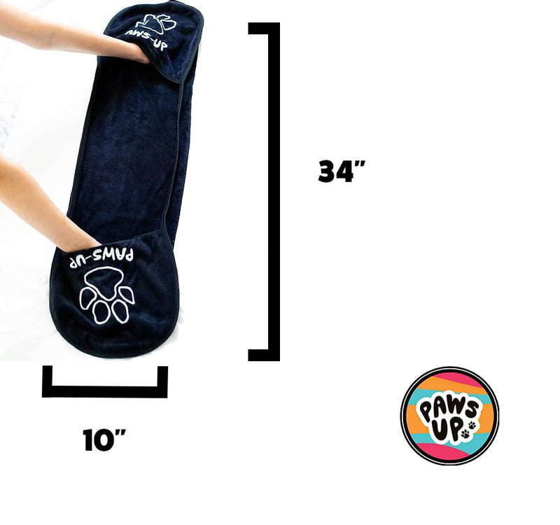 XL Paw Cleaning Towel for Dogs removes mud Dirt Grass Sand allergens Machine Washable Microfiber Also Great for a Quick Dry Puppy Bath Towel with Two Hand Pockets. 34” X 10” XL (black) Black - PawsPlanet Australia