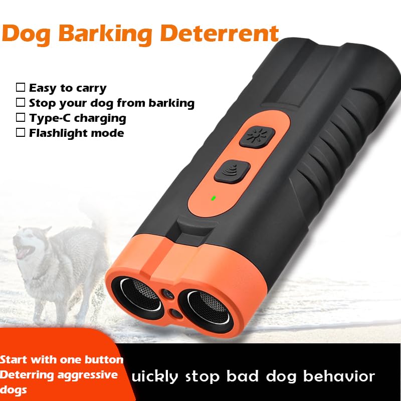 Dog Bark Deterrent Device Rechargeable,Anti Bark Tool for Dogs,Ultrasonic Dual Emitter 50ft Safe Correction Tools to Control Dog's Bark 25KHz,Trainer Barking Silencer Indoor&Outdoor with Flashlight - PawsPlanet Australia