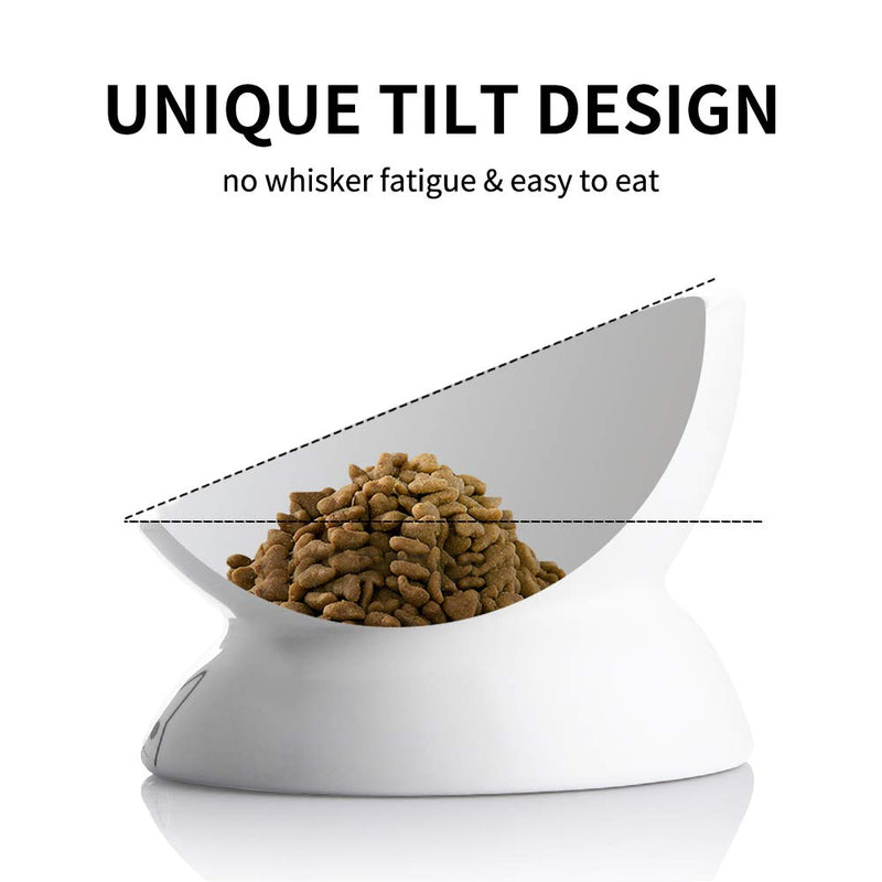 Sweejar Ceramic Raised Cat Bowls, Slanted Cat Dish Food or Water Bowls, Elevated Porcelain Pet Feeder Bowl Protect Cat's Spine, Stress Free, Backflow Prevention (White) 5 Inch White - PawsPlanet Australia