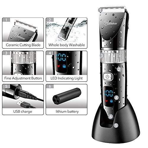 Hatteker Cordless Hair Trimmer Pro Hair Clippers Beard Trimmer for Men Haircut Kit Cordless USB Rechargeable Waterproof Black