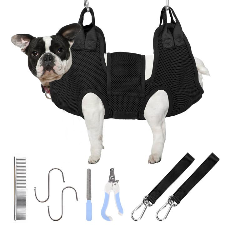 Dog Grooming Hammock for Small Dogs Pet Hammock for Nail Trimming Dog Sling for Nail Clipping Dog Hanging Harness (Black S) Black