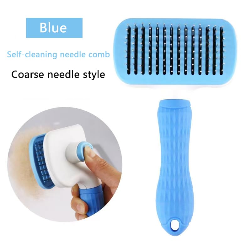 Self Cleaning Slicker Brush, Dog Cat Bunny Pet Grooming Shedding Brush，Deshedding Pet Supplies Accessories (Blue) (Blue) Blue - PawsPlanet Australia