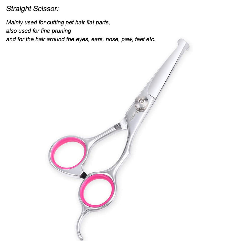 Dog Grooming Scissors Kit with Safety Round Tip, Heavy Duty Stainless Steel Dog Scissors Set Include Straight Scissors, Curved Scissors, Thinning Shears and Comb for Dog Cat Hair Care - PawsPlanet Australia