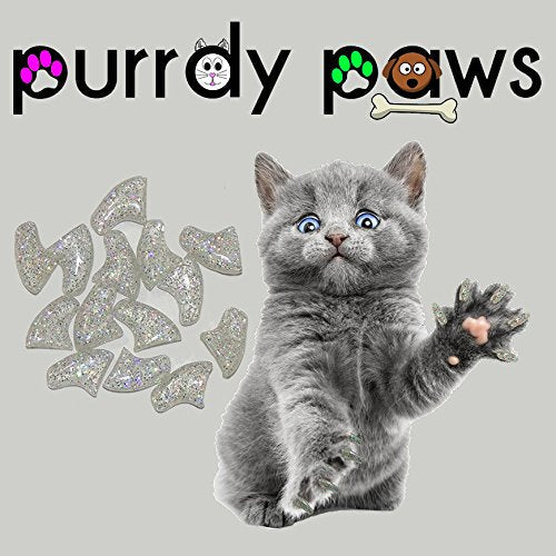 40 Pack Soft Nail Caps for Cat Claws Silver Holographic Glitter Medium - PawsPlanet Australia