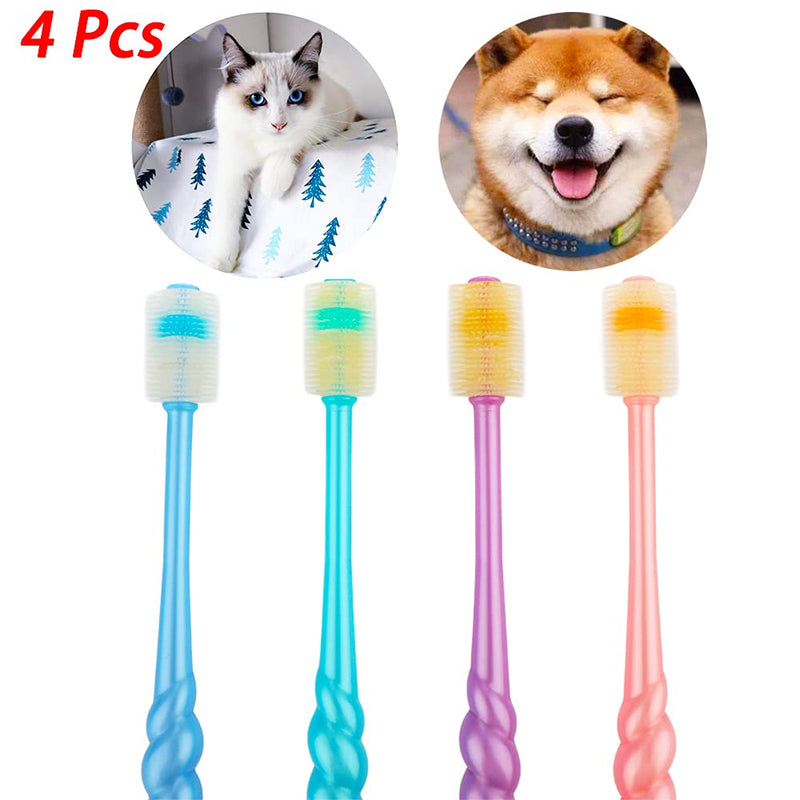 4 Pcs 360-Degree Small Dog and Cat Soft Toothbrush Soft Silicone Deep Pet Teeth Cleaning Kit (Colors May Vary) - PawsPlanet Australia