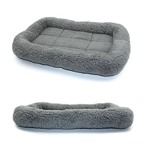 Enjoying Soft Plush Cat Bed Mat 16" x 22" Pet Cushion with Pillow Around for Dogs Cat Curling Sleep Cat Pad for Cat Carrier/Crate Dog Self-Warm Bed, Antiskid Bottom, Medium Square M (41 x 56 cm)