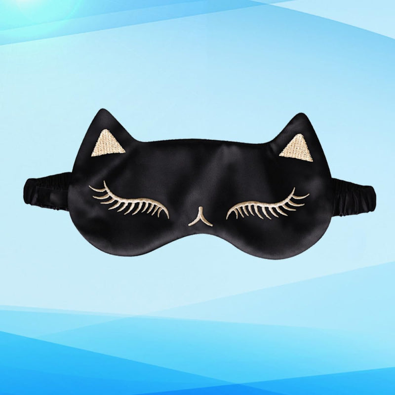 SOLUSTRE Silk Eye Mask with Cat Motif and Adjustable Strap for Eye Tiredness Relief, Black, for Home and Travel, for Women