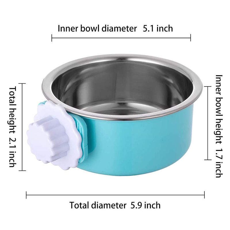 Stainless Steel Removable Pet Food Bowl, Anti-overturn Water Feeder Container, Suitable for Small Dog/Cat/Rabbit, 2 Set of Crate Bowls, Easy to Install and Clean Pink/Blue 2PCS Round