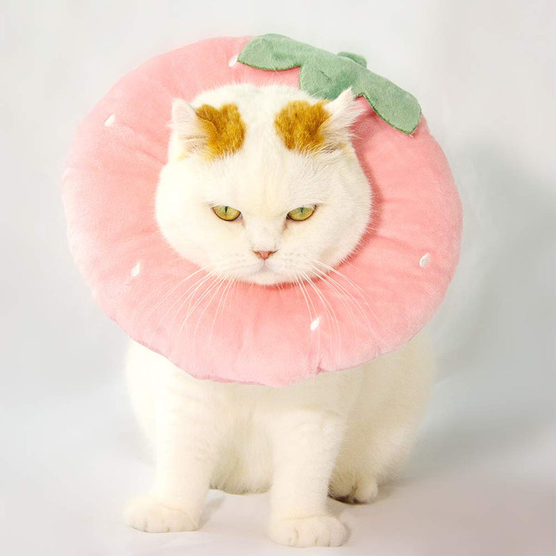 Adjustable Cat Recovery Collar Soft,Cute Pet E-Collar Neck Cone After Surgery Wound Healing Protective Cone Fit for Kitties, Small Dogs(ELC05-strawberry-s) S strawberry