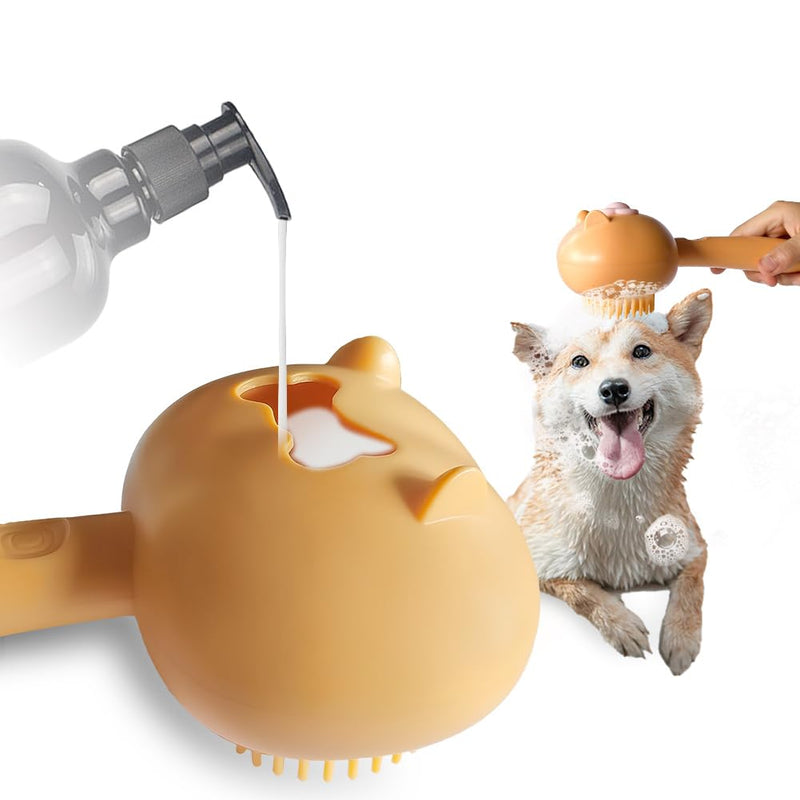 Soft Dog Bath Brush with Shampoo Dispenser, Hair Brush for Bathing and Shedding, Deep Cleaning Dog Bath Scrubber Supplies for Short Long Haired Dogs and Cats Orange - PawsPlanet Australia