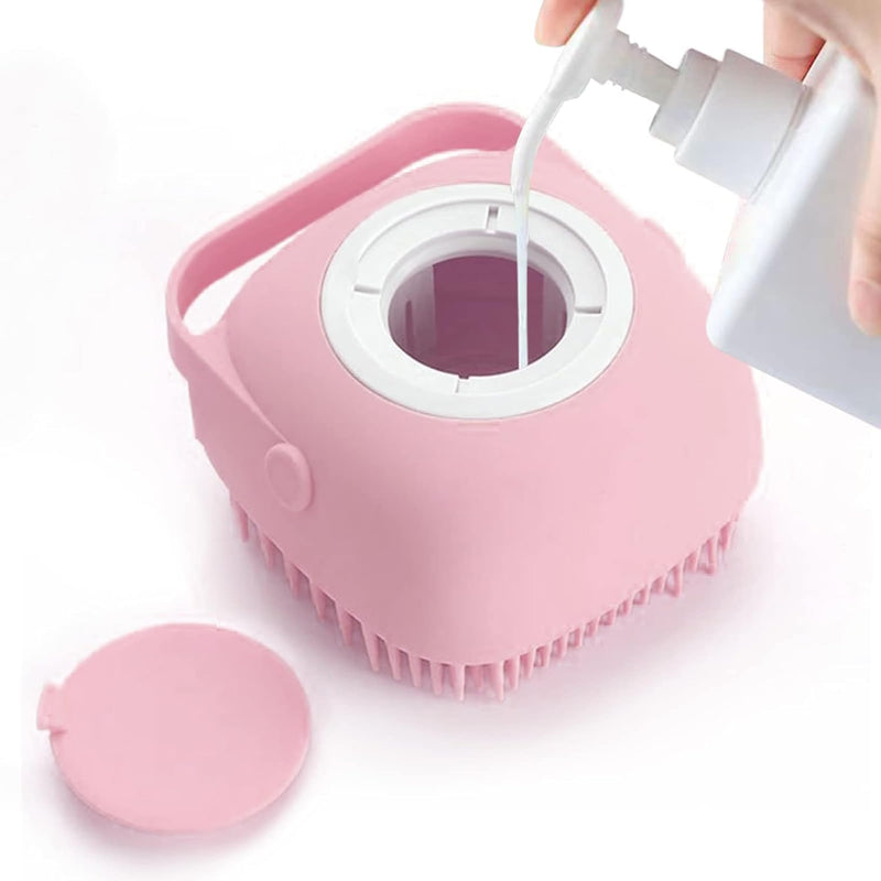 Dropshipping Soft Safe Silicone Pet Bathroom Massage Cleaning Grooming Tools Dog Cat Bath Brush with Shampoo Box (Pink), Small Pink - PawsPlanet Australia