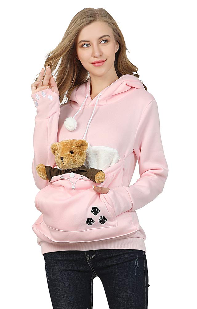 Jomago Womens Pet Carrier Sweater Cat Dog Pouch Hoodies Animal Holder Long Sleeve Hood Sweatshirt Small Pink - PawsPlanet Australia