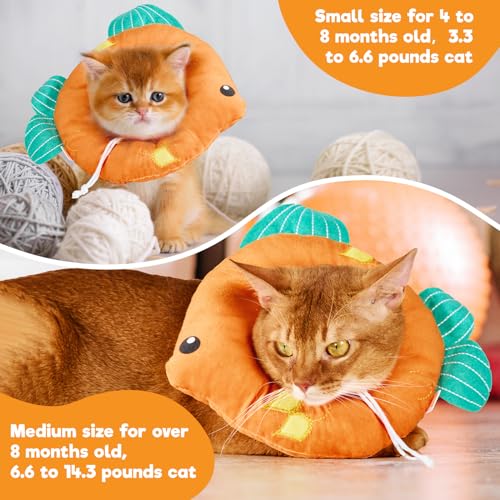 Cat Cone, Adjustable Cat Recovery Collar, Extra Soft Cat E Collar with Drawstrings, Prevent Licking and Scratching (Goldfish, Small) [Neck:5-10"] Small Goldfish