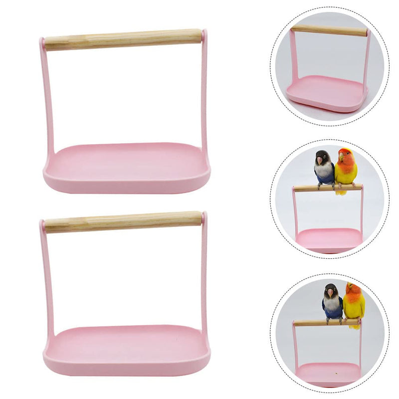 LUOZZY 2-in-1 Bird Training Stand & Perch - Wooden Shelf for Parakeets, Conures, Lovebirds & Cockatiels, Pink - PawsPlanet Australia