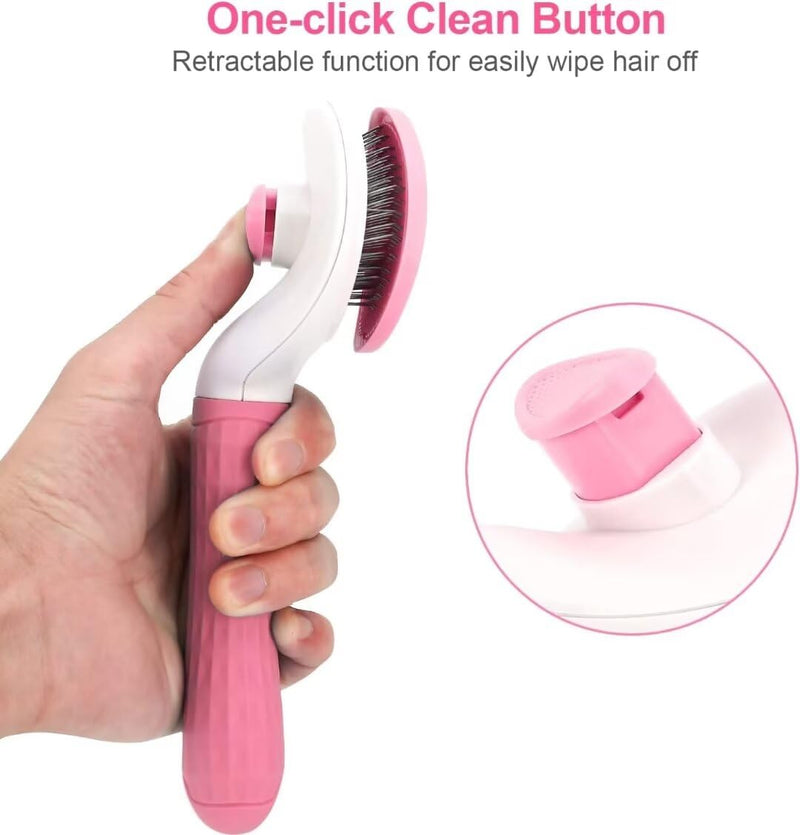 Generic Pet Comb Dogs Cats Hair Removal Brush One-click Auto Grooming Tools Puppy Comb Kitten Brush Pet Long or Short Hair Self Cleaning Accessories Pet Massage Tool Removes Tangles & Loose Fur(Pink) pink - PawsPlanet Australia