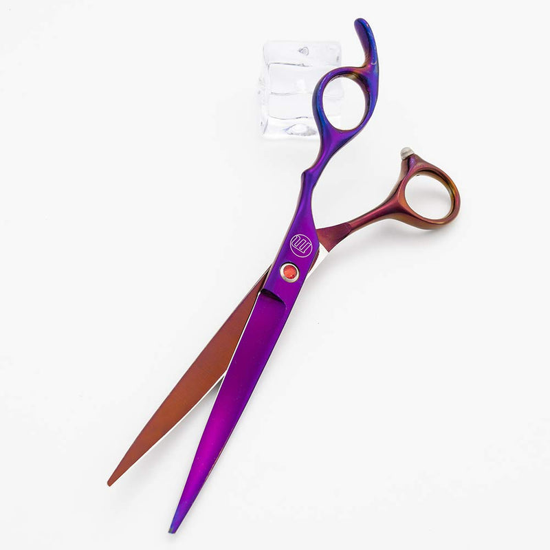 Moontay Professional 7.0" Dog Grooming Scissors Set, 4-pieces Straight, Upward Curved, Downward Curved, Thinning/Blending Shears for Dog, Cat and Pets, JP Stainless Steel, Purple 7 Inch (Pack of 4)