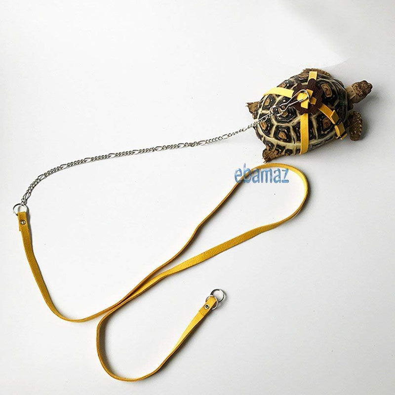 Adjustable Turtle Harness Leashes Soft Leather Harness Strap for Tortoise Pet Outdoor Walking Lead Control Rope Chest Collar Leash for Turtle Supplies (L,Yellow) L Yellow - PawsPlanet Australia