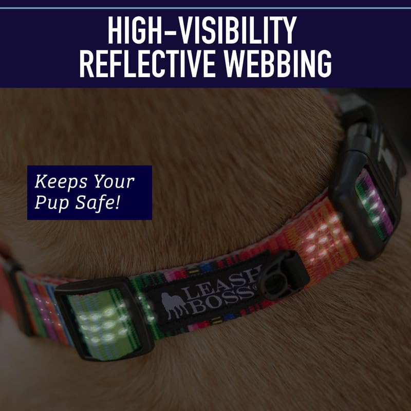 Leash Boss Patterned Reflective Dog Collar, Pattern Collection, Colorful Dog Collar with Triple Reflection Threads for Small, Medium and Large Dogs (Medium 13.5"-19.5" Neck x 1" Wide, Wave Pattern) Medium (13.5-19.5" Neck x 1" Wide) blue - PawsPlanet Australia