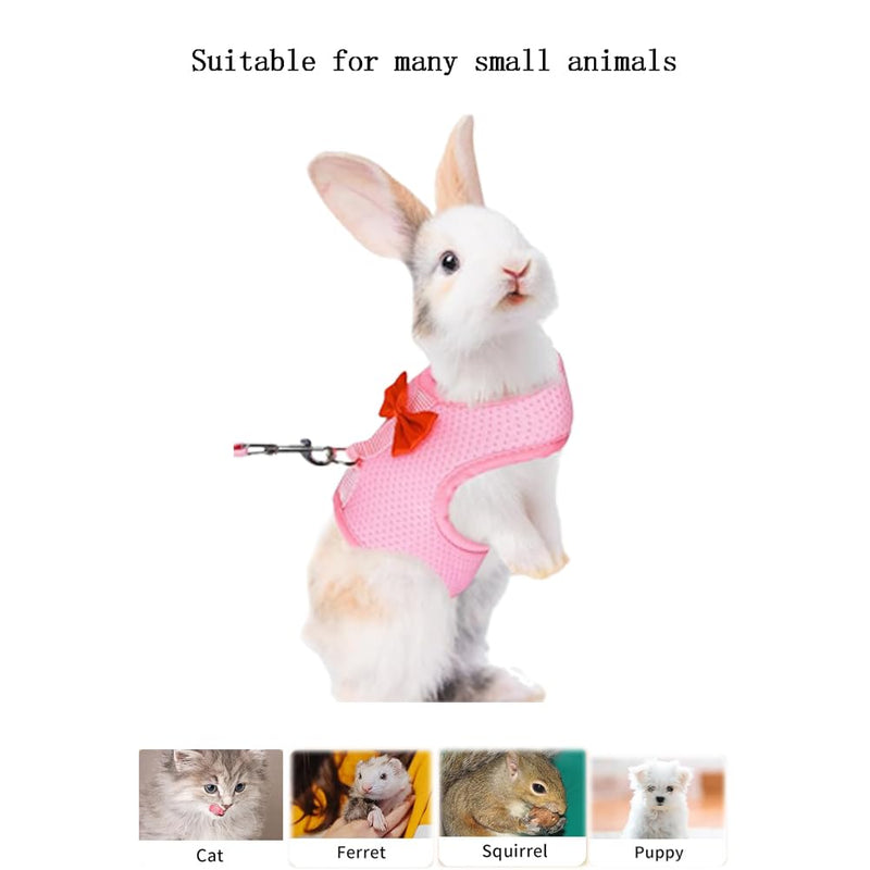 Bunny Harness and Leash for Walking Escape Proof,Mesh Breathable Adjustable Rabbit Leash Camping Hiking Training for Bunny Ferret Kitten Puppy Pink S (Chest:7.1-9.4") S Neck 5.5-7.1'' Chest 7.1-9.4” - PawsPlanet Australia