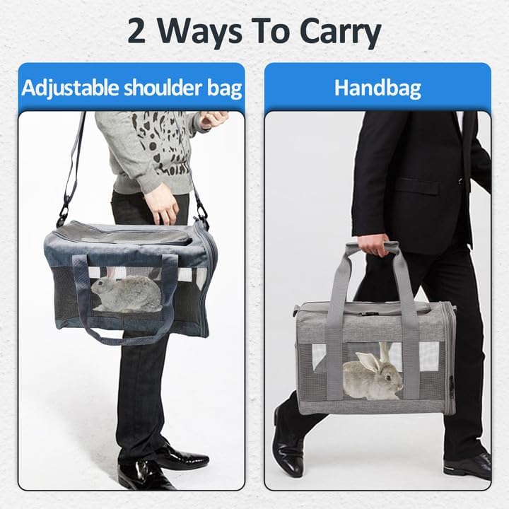 kathson Small Animal Carrier Bag, Guinea Pig Rabbit Travel Carrier Breathable Mesh Window Pet Portable Hand Bag for Hamster Bird Bunny Bearded Dragon Kitty and Etc (Grey) Gray 15.0"L x 9.8"W x 10.2"H - PawsPlanet Australia