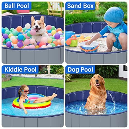 Dog Pool for Large Dogs, Kiddie Pool Hard Plastic, Dog Bathtub Portable, Foldable Pool for Dogs Slip-Resistant (Dark Gray, L-47"x12") Large-47"x12" Dark Gray - PawsPlanet Australia