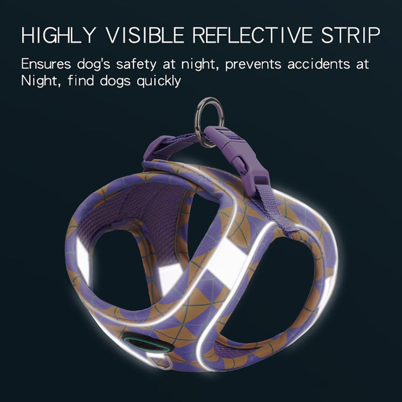 Step in Dog Harness and Leash Set, Plaid Adjustable Easy Walk Puppy Harnesses, Soft Mesh Pet Vest Harness Small Size Dog Adjustable No Pull Dog Harness for Small Medium Dogs(Yellow Purple, M) Yellow purple - PawsPlanet Australia