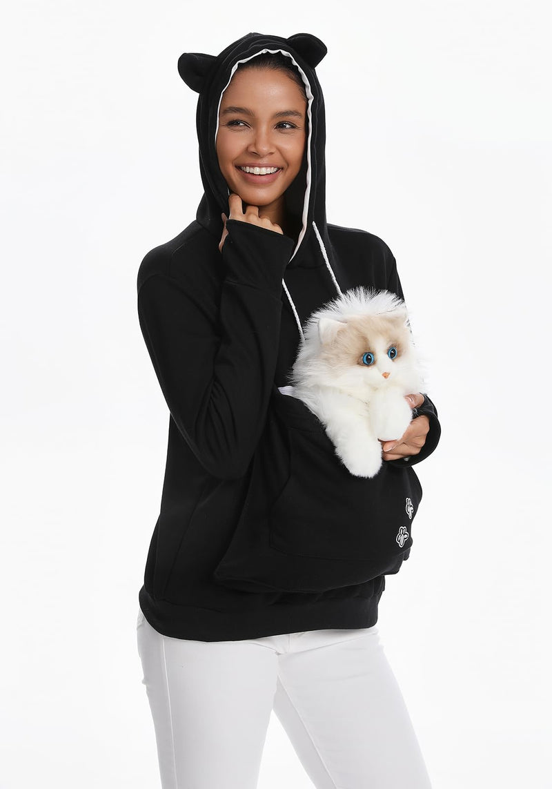 Cat Pouch Hoodie Kitten Puppy Holder Pullover Top Large Pouch Pet Carrier Sweatshirt for Women Black 4X-Large - PawsPlanet Australia