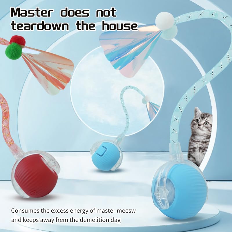 2 Packs Speed Tail 2.0 Interactive Cat Toys for Indoor Cats, Automatic Moving Cat Toy with Elastic Mesh Tail, Rechargeable Cats Ball for Enrichment Exercise red+blue - PawsPlanet Australia