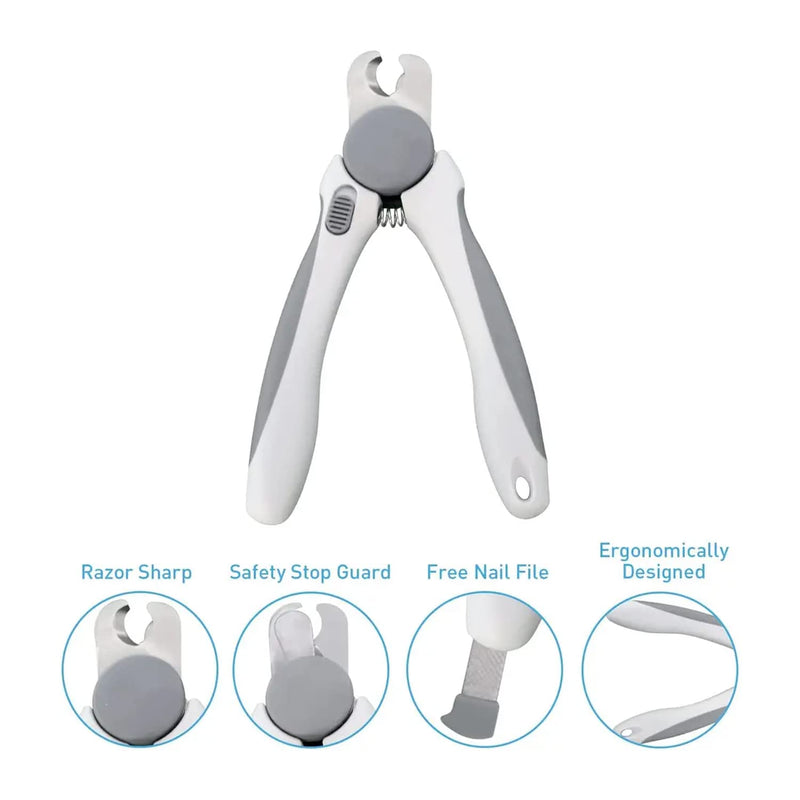 Pet Nail Clipper - Pet Grooming Tool for Nail Clipping and Trimming - Suitable for Dogs and Cats, Equipped with a Safety Guard and Razor Sharp Blade for Precision - plus a Bonus Free Nail File (Gray) - PawsPlanet Australia