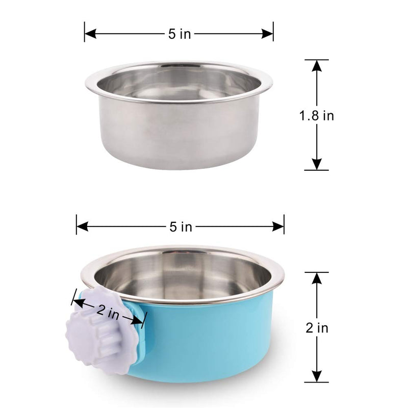 Crate Dog Bowl Removable Stainless Steel Water Food Feeder Bowls Cage Coop Cup for Cat Puppy Bird Pets (Small, Blue) Small