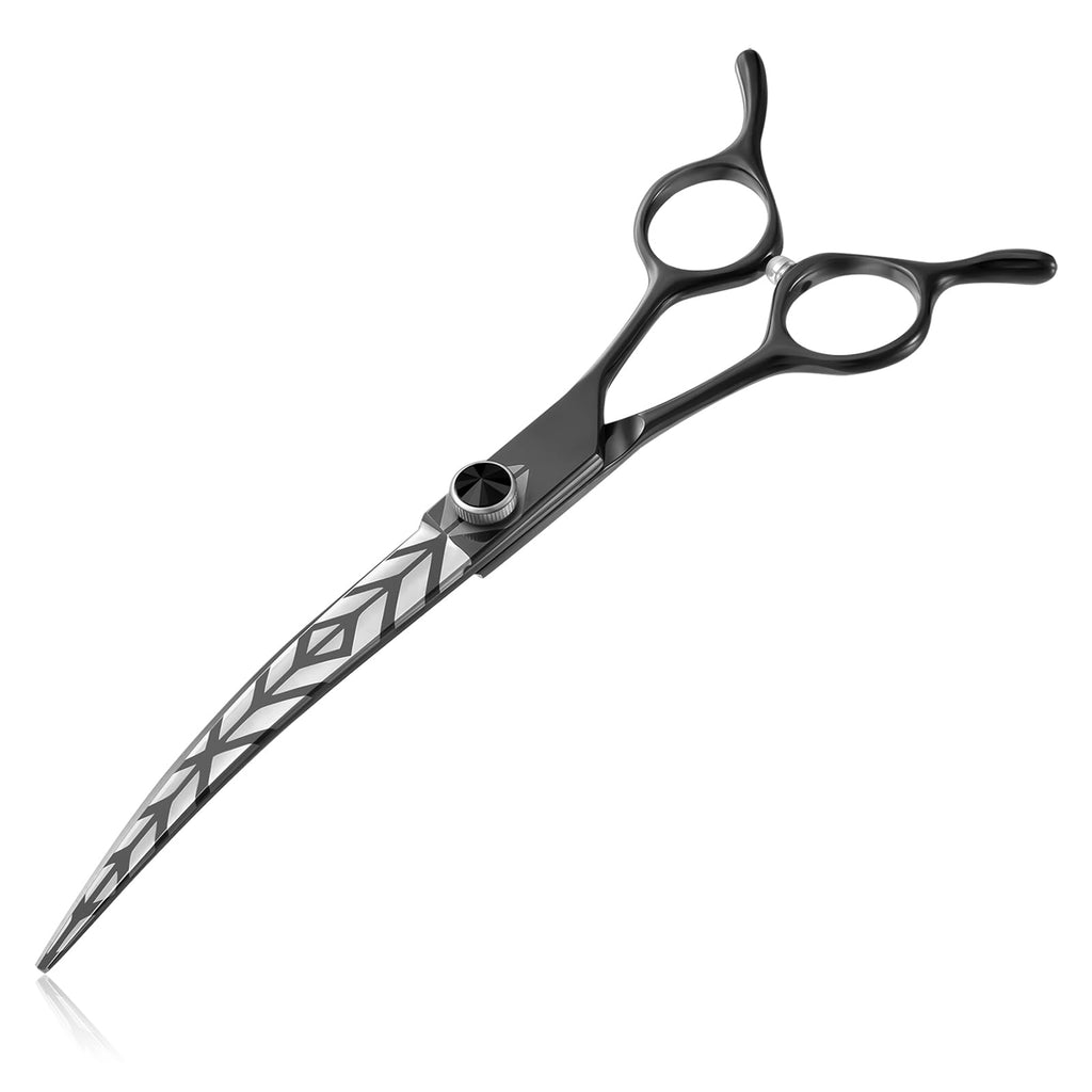 7" Curved Dog Grooming Scissors Black, Japanese Stainless Steel 440C Pet Fur Scissors for Medium and Big Pets Sharp and Sturdy Grooming Shears for Novice and Professional Groomers