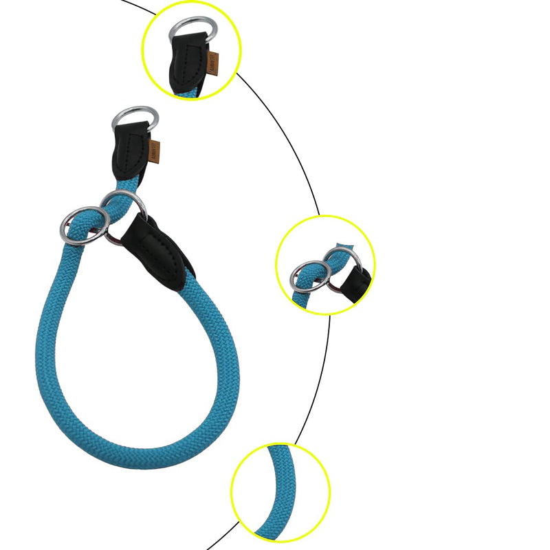 Braided Collar, Pro Training Dog Collar, No Pull Round Collar, Slip Collar with Slidable Stop Ring - Ideal for Small Medium Dogs (M- (1/3") - 18" Long, Light Blue) M- (1/3") - 18" Long - PawsPlanet Australia