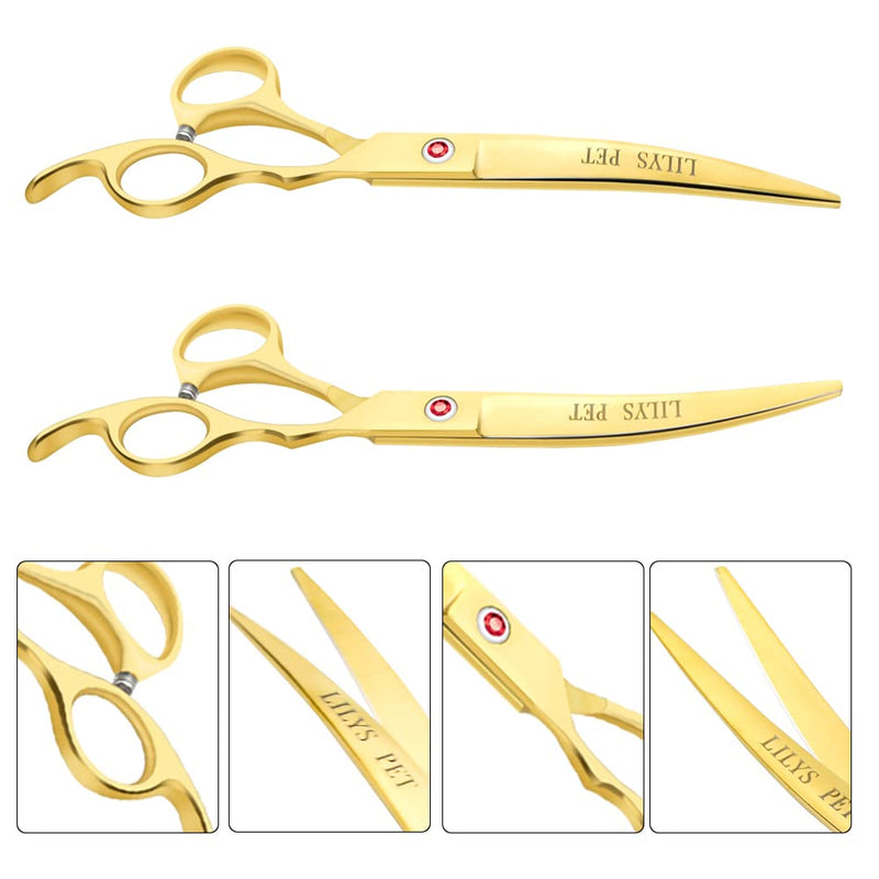 LILYS PET Professional PET DOG Grooming Coated Titanium scissors suit Cutting&Curved&Thinning shears (7.0 inches, Gold)… 7.0 inches - PawsPlanet Australia