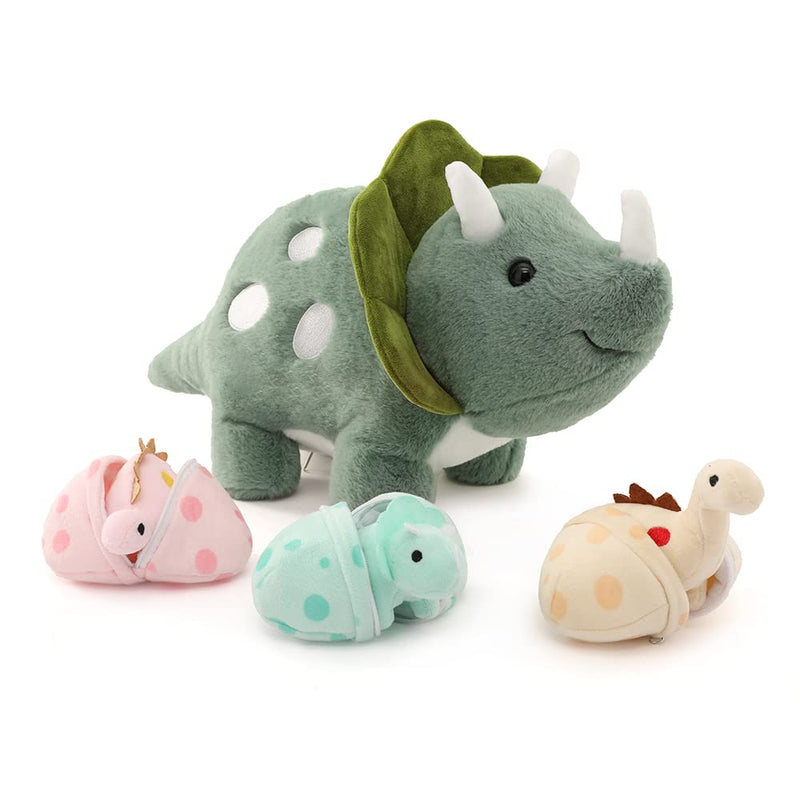 Karister 17.6in Plush Dinosaur Stuffed Animals,A Mommy Dinosaur with 3 Baby Dinosaurs,Triceratops, Tyrannosaurus Rex and Diplodocus. Triceratops - PawsPlanet Australia