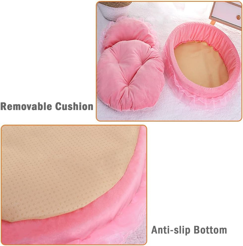 pawstrip Pink Dog Bed Washable Princess Cat Couch Soft Plush Pet Sofa Nest Mat Snuggle Kitten Puppy Cave Beds Cute Cozy Kitten Doggy Kennel Cushion Small Medium Dogs Cats Sleeping Pad (L, Pink) L - PawsPlanet Australia