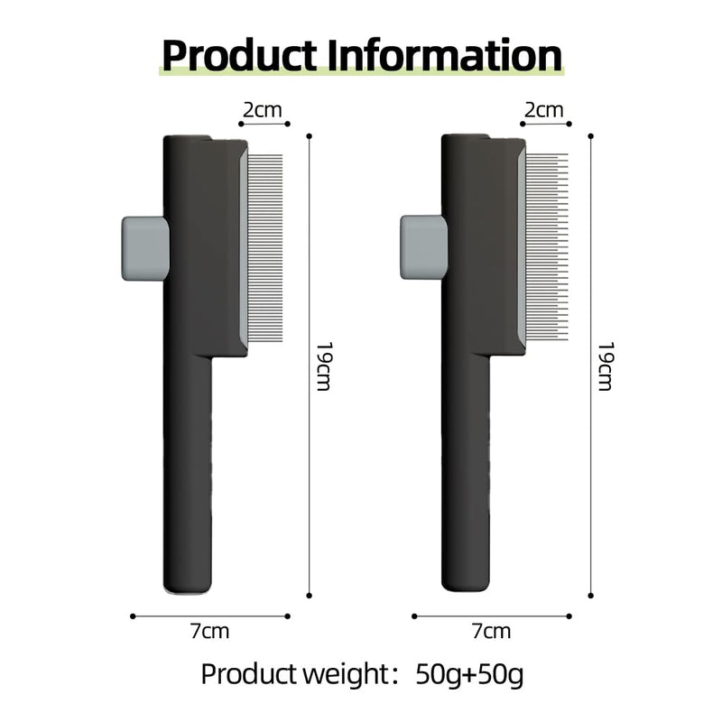Marchul 2Pcs Pet Comb Flea Comb Set for Cats Dogs, Cat Grooming Brush with Release Button and Stainless Steel Round Teeth, Self-Cleaning Dog Combs for Removing Pet Hair, Knots & Loose Fur, Black
