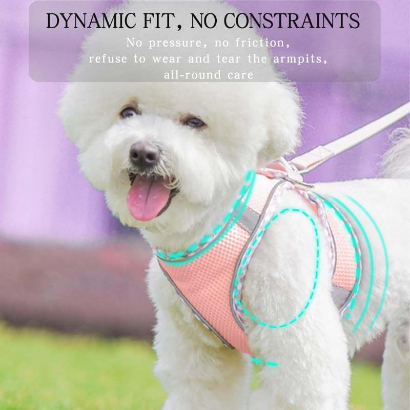 Dog Harness and Leash Set, No Pull Adjustable Reflective Pet Harness, Mesh Dog Harness, Step in Vest Harness Easy Walk Puppy Harness Outdoor Hiking Training for Small Medium Dogs, Cats(Pink,L) L Pink