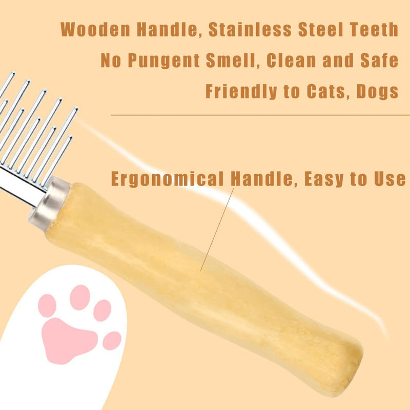 Dog Cat Grooming Comb with Wooden Handle Stainless Steel Teeth, Pet Grooming Supplies Accessories for Hairy Pets (Dual Teeth) Dual Teeth