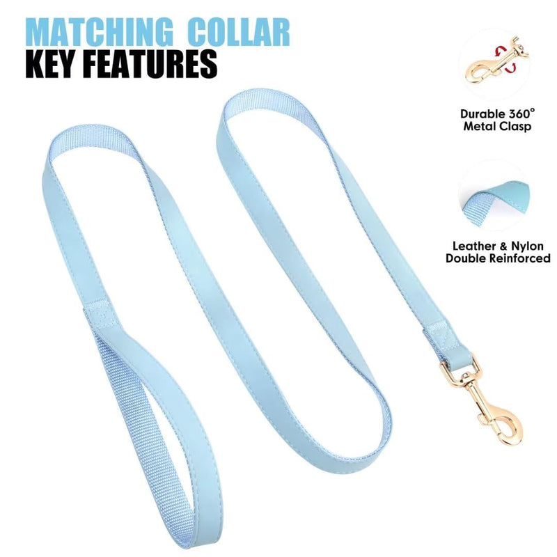 PET ARTIST Soft PU Leather Dog Collar and Leash Set, Bright & Stylish 5FT PU Leather Leash and Collar Set, Durable Pet Collars with Quick Release Metal Buckle for Medium Dogs,Blue,M(13-19") M: Fit 13-19" Neck Blue - PawsPlanet Australia