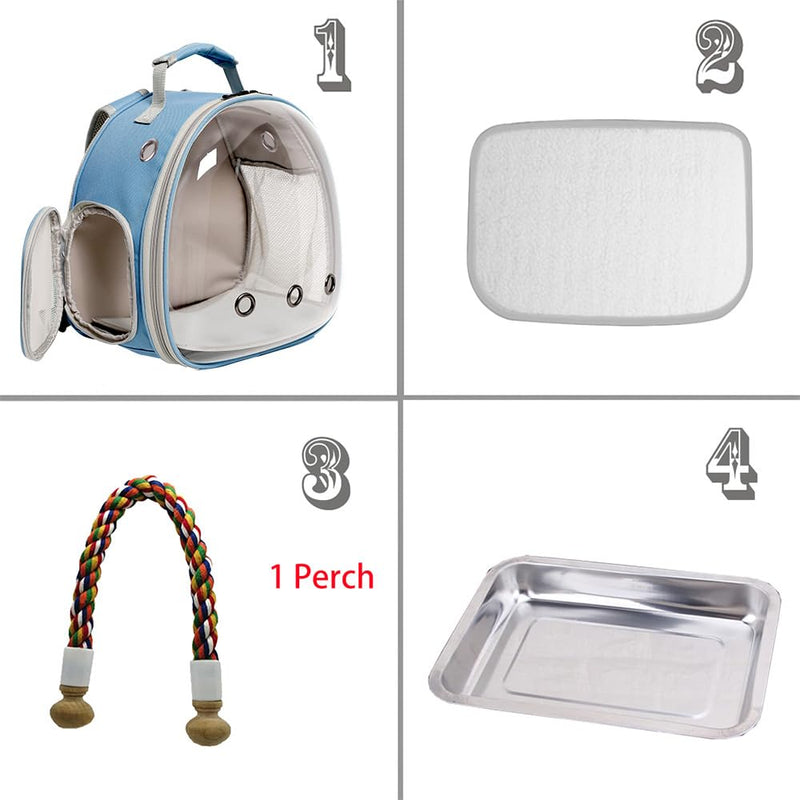 Small Bird Travel Backpack Carrier Cage, Backpack to Transport Backpack Carrier with Metal Tray Stand Perch for Parakeet Cockatiel Budgies Vet Carry Bag Blue Clear Bubble - PawsPlanet Australia
